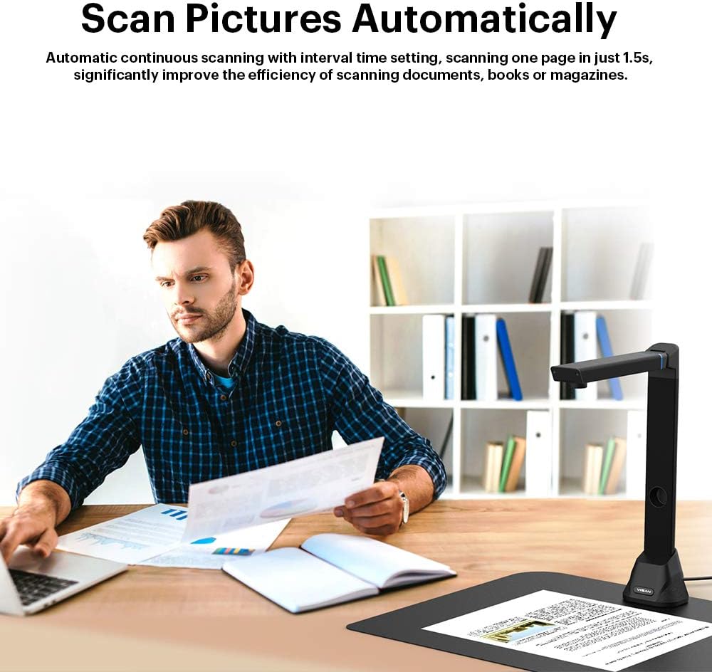 VIISAN VK16 draagbare boek- en documentscanner 16MP hoge definitie, max. scanbereik A3. Dubbele boekpagina's gladmaken en splitsen. scanner met meertalige OCR teksherkennning. Twain. Windows & Mac