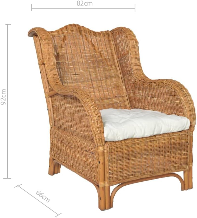 Tuinbank, woonkamermeubels, loungebank, comfortabele bank, fauteuil, stoel met kussen, lichtbruin, natuurlijk rotan en linnen, voor terras, balkon, geschikt voor binnen en buiten - QUORE