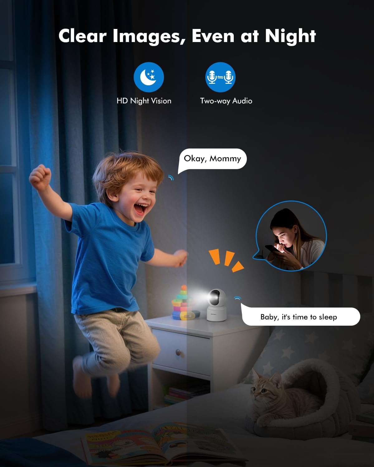 Indoor Camera 2.5K (4MP), Indoor Beveiligingscamera Draadloos met 6000mAh oplaadbare batterij, Dual-Band WiFi 2.4/5GHz, 360° Pan-Tilt, Kleur Nachtzicht, PIR Bewegingsdetectie, SD & Cloud Opslag