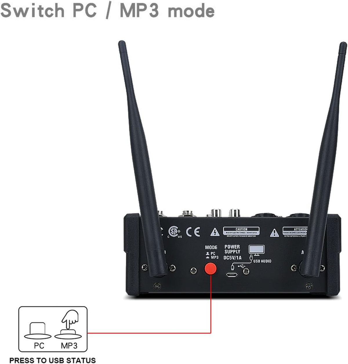 Stereo mixer – Mengpaneel – Audiomixer – Mengtafel – Audiotafel met 2 draadloze microfoons – 4-Kanaals stereo – USB en MP3 ondersteuning