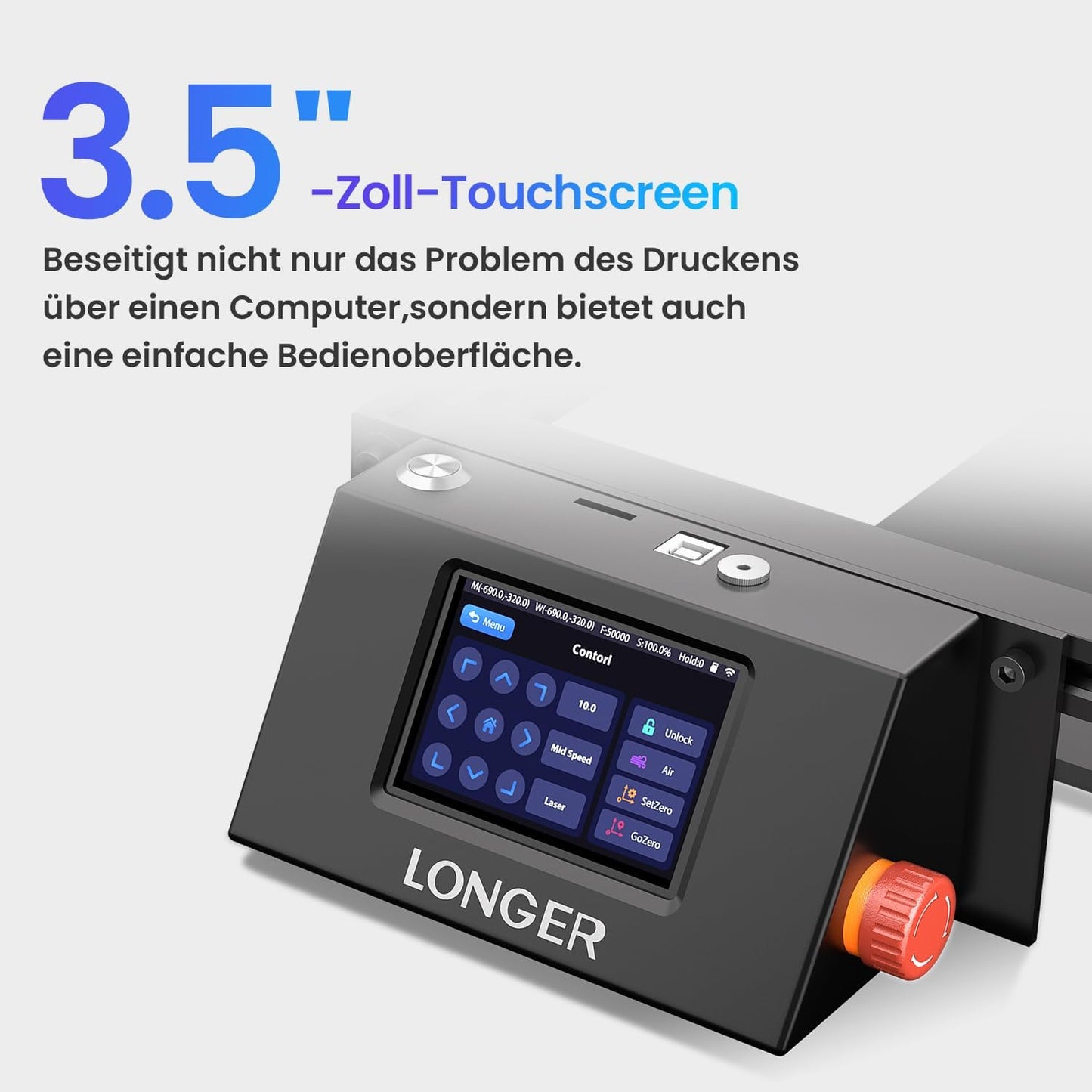 Longer 10 W lasergraveermachine & cutter – upgrade editie met 24.000 mm/min, 3,5 inch kleuren-touchscreen, offline app, voor metaal/glas/hout DIY