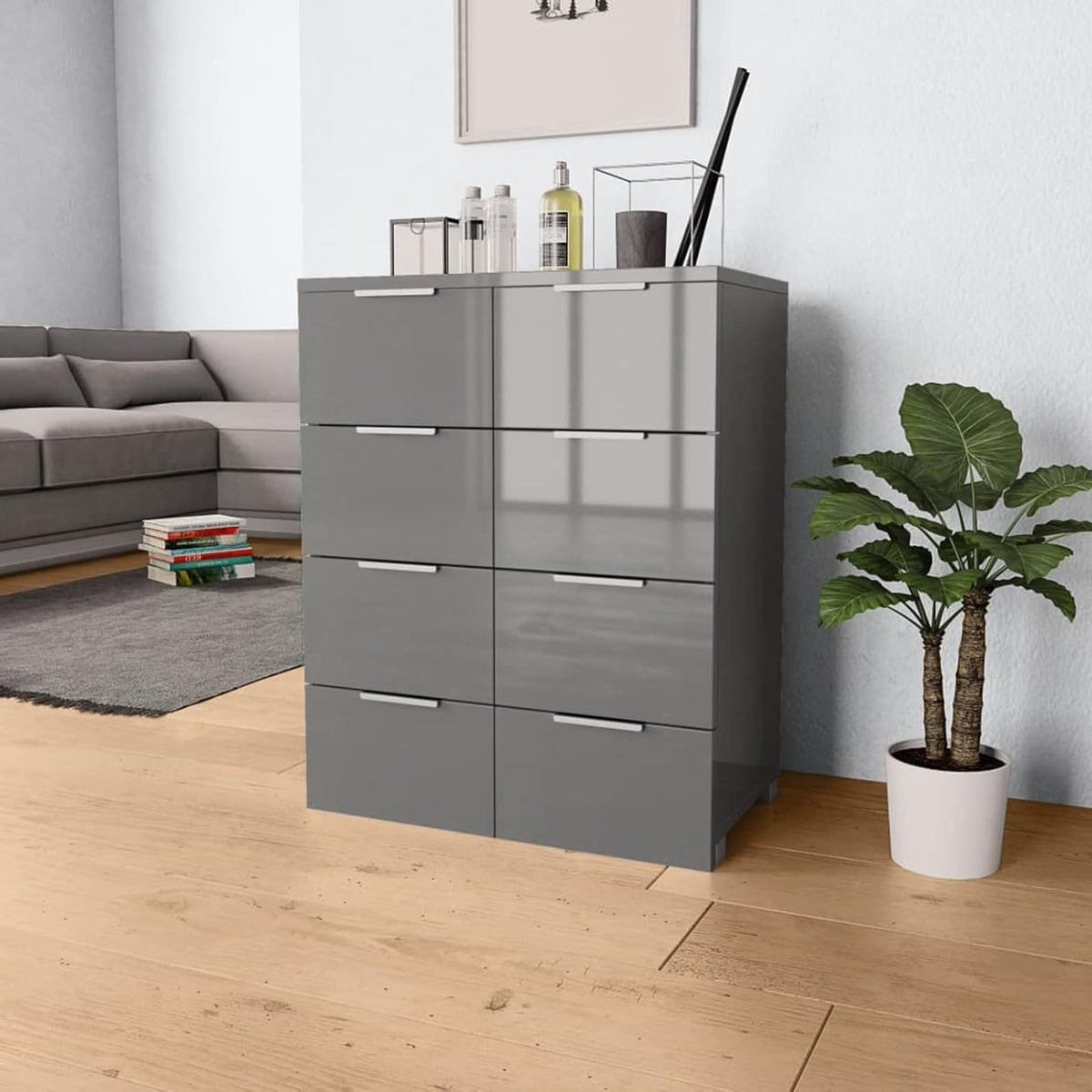 Sideboard Living Room Cabinets Living Room Angled Storage Cabinet Sideboard High Gloss Grey 60x35x80cm Wood Material - QUORE