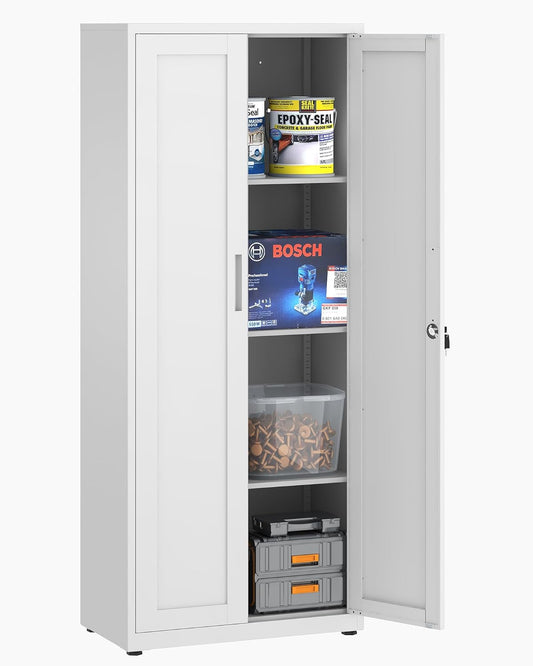 Dossierkast, afsluitbare garagekast, 3 niveaus, bureaukast, werkplaatskast met verstelbare planken, voor kantoor, garage en bijkeuken, 40 x 75 x 181,5 cm, wit
