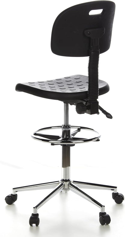 hjh OFFICE TOP Work 23 665060 Werkstoel van hardschuim, zwart/chroom, met rugleuning en wielen, in hoogte verstelbaar