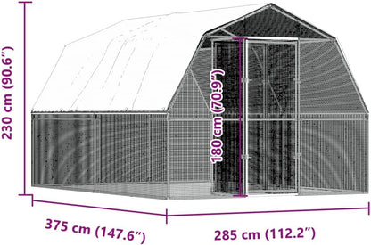 Chicken Cage with Roof and Door Silver Galvanized Steel,Walk In Chicken Run Galvanized Chicken Coop Chicken Coop Chicken Coop Cage Rabbit Hutch Pet Playpen Backyard With Water Resistant Cover