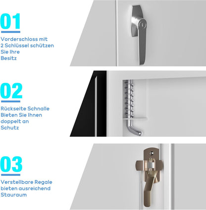90 cm H Archiefkast, metalen kast met 2 in hoogte verstelbare legplanken, plaatstaal met poedercoating, stalen kast voor gereedschap, garage (zwart/wit)