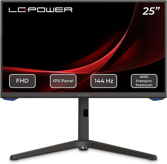 LC-POWER 25 Inch FHD Gaming Monitor, Computer Monitors Full HD (1920 x 1080), VA, 1ms, FreeSync & G-Sync Compatible, 2x HDMI & DisplayPort, sRGB 99%, 10Bit, VESA, Tilt Adjustable, Eye Care
