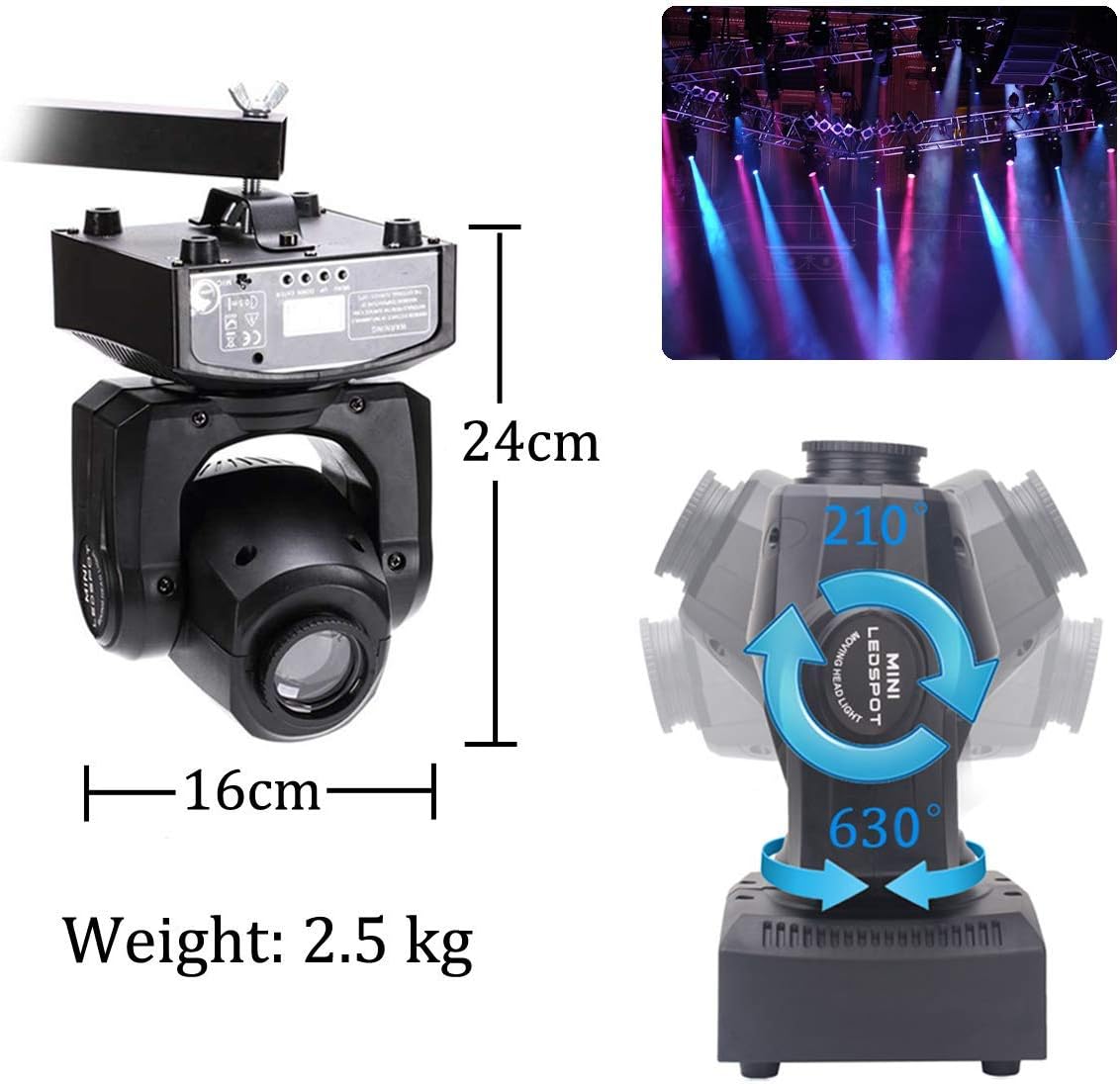 Lyre LED 50W Movable Head with Remote Control, DMX 512, Discovery Light, DJ, Light, 8 Gobos, 8 Colours, Sono/Car/Master Slave/Strobe for DJ, Evening, Party, KTV Bar, Club - QUORE