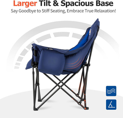 OVERMONT Extra grote inklapbare campingstoel, campingsofa, belastbaar tot 204 kg, opvouwbare campingstoel, gevoerd met bekerhouder, koeltas, hoge rugleuning, voor outdoor, indoor, camping, tuin, blauw
