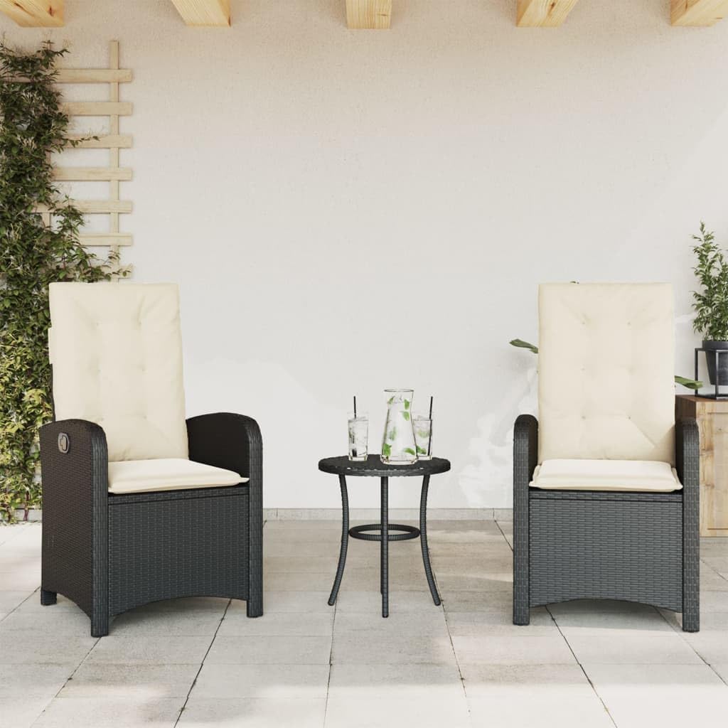 Gecheer Polyrattan Garden Chair with Cushions Outdoor Garden Chair Rattan Adjustable Rattan Backrest Black - QUORE