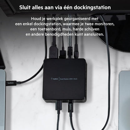 Belkin USB-C Dockingstation met Twee Schermen (Voeding 85 W, HDMI, USB-A 3.1 Gen 1, Gigabit Ethernet, Audio-ingang/uitgang voor MacBook, XPS en Andere USB-C Laptops), Zwart
