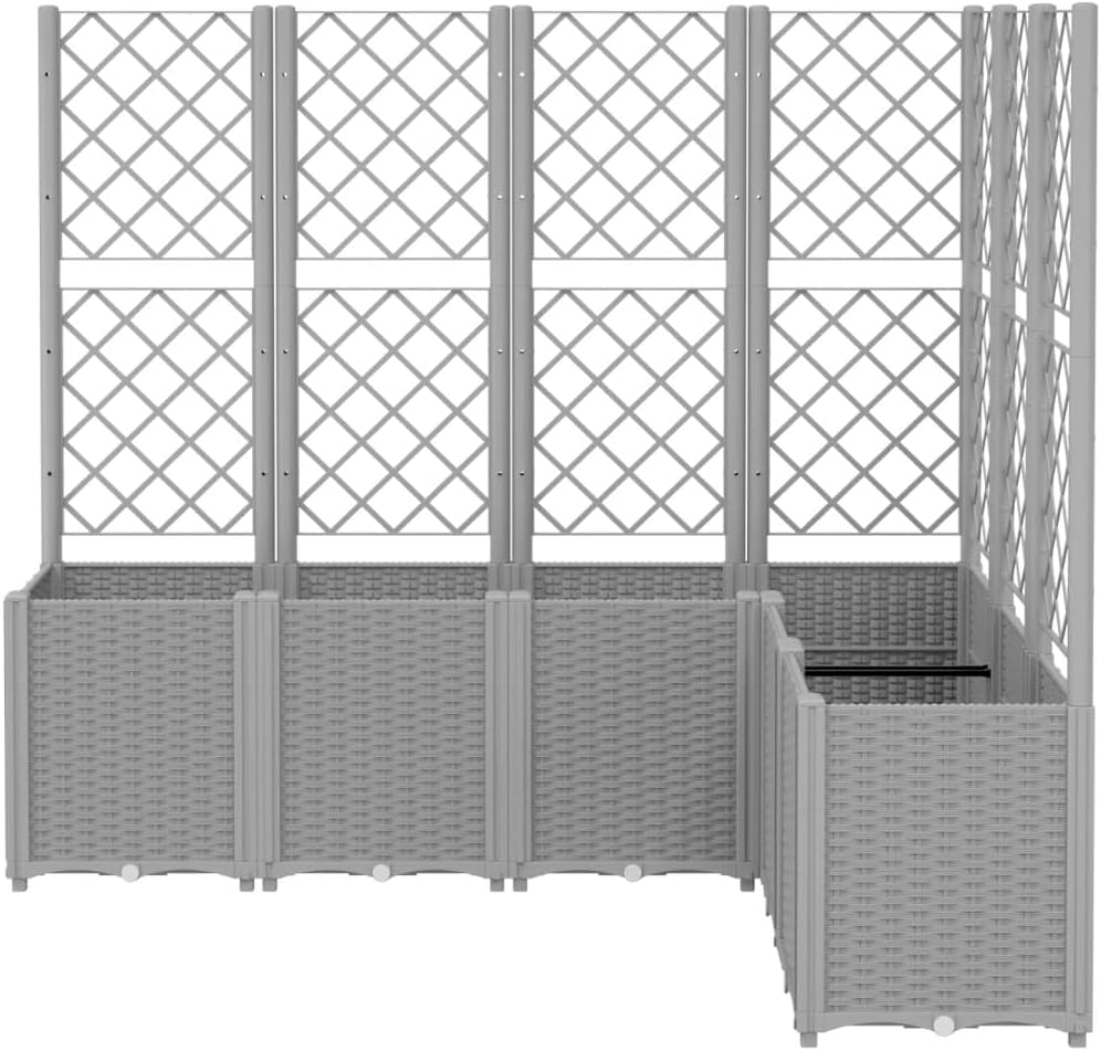 Planter with Trine Grate, Light Grey, 160 x 120 x 140 cm, Polypropylene Rectangular Large Flower Pot for Indoor and Outdoor Use, Frost-Resistant, UV Protection - QUORE