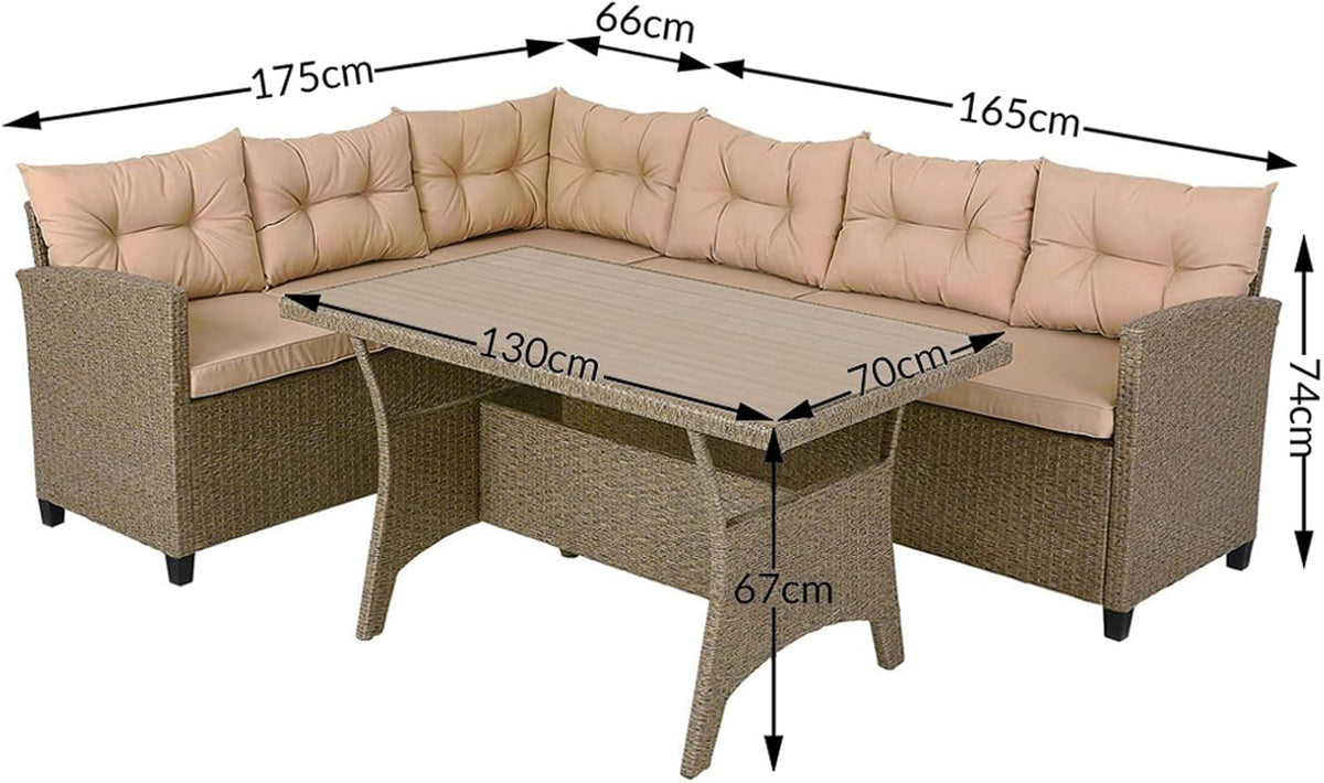 Casaria Corner Sofa Garden Polyrattan Table WPC Outdoor Lounge 340cm Grey Beige - QUORE