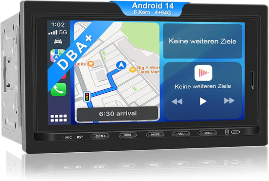 4G+64G 8 Core (2CA75+ 6CA55) Android 14 Autoradio met Scherm, 7 Inch Dubbel Din Radio, Autoradio DAB Plus voor de Meeste Modellen, Draadloze CarPlay en Android Car, GPS Navigatie