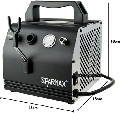 Olievrije Compressor – Airbrush Compressor – Mini Compressor – Zuiger Compressor – Luchtcompressor – Silver Bullet Filter – Compact 16x15x18 cm – 3,4 Bar Max Druk
