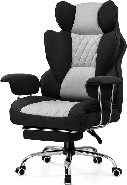 GTPLAYER Gaming Chair, Ergonomic Office Chair with Pocket Springs Lumbar Support, Wide Seat with Soft Armrests and Footrest, Height Adjustable, Black Grey - QUORE
