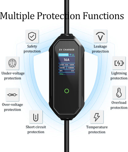 EV Oplader CEE 11kW, 3-Fase, 6m, 8-16A dé EV-lader Type 2, Mobiel Laadstation/Wallbox Laadkabel Type 2 met Digitale LCD bediening voor ID.5, Model Y/3, e-up, e-tron, en andere EV