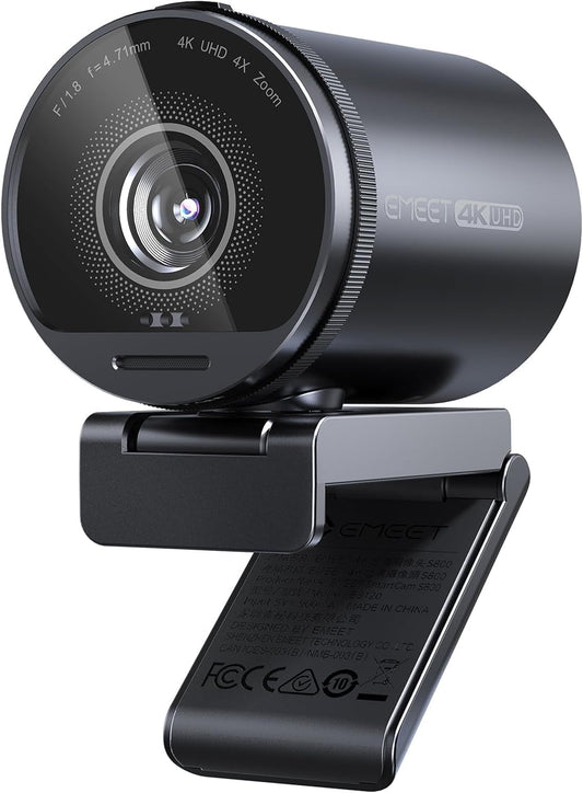 EMEET 4K webcam S800, HD 1080p webcam voor pc met microfoon, TOF autofocus, lichtcorrectie, 65°-88° gezichtsveld, privacyafdekking, plug & play, webcam voor Mac, laptop, zoom, Skype, teams