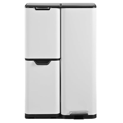 KITCHEN MOVE HAJA pedaalemmer, afvalscheiding, recycling, 60 l (13 + 17 + 30 l), roestvrij staal, wit, met emmer