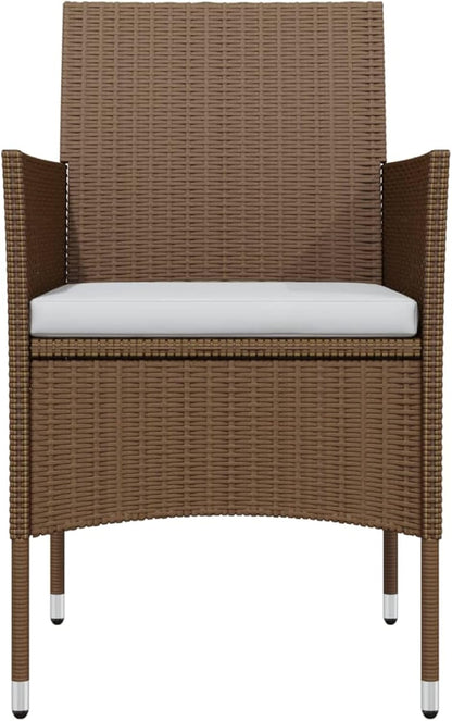 Gecheer Eetkamerset voor tuin, 3-delige set met kussens, tafel en stoelen voor buiten, salontafel en stoelen, polyrotan meubelset, tuinmeubelset van rotan, bruin en zwart - QUORE