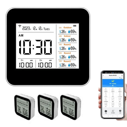 13-in-1 Tuya Intelligente thermometer-hygrometer, nauwkeurige temperatuur- en vochtigheidsmeter voor gebruik binnenshuis, met tijd-/kalender-/alarmweergave, ondersteunt afstandsbediening via app
