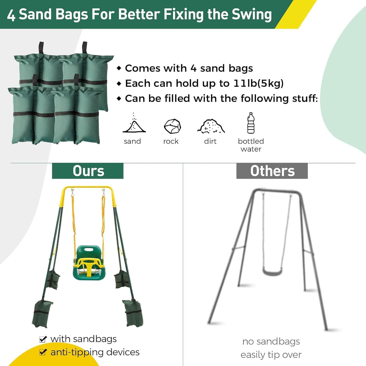 FUNLIO 3-in-1 Toddler Swing Set - green