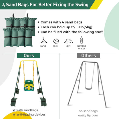 FUNLIO 3-in-1 Toddler Swing Set - green
