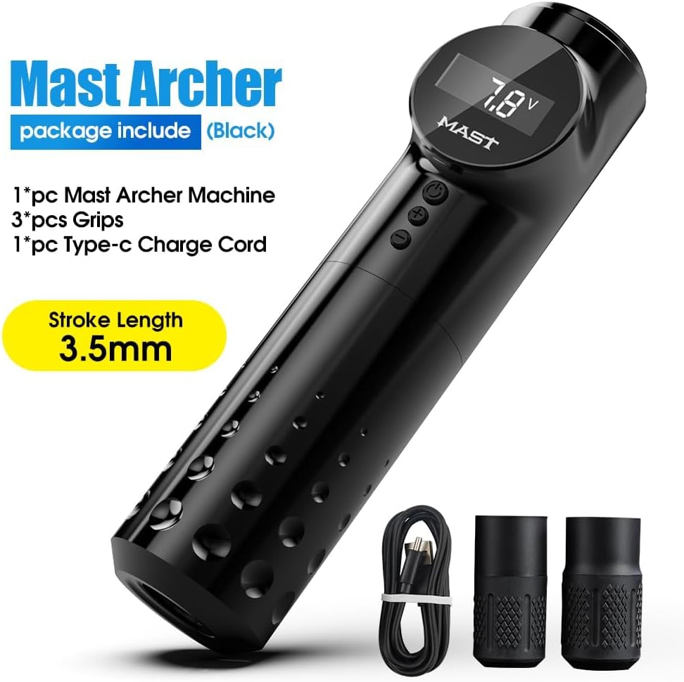 Mast Archer Tattoo Kit Wireless Rotary Tattoo Gun Pen Machine with 2pcs Grips 20pcs Tattoo Cartridges Needlefor Tattoo Studio Art