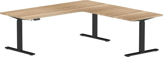 STABUREAUS Seat Stand L-Shaped Corner Desk Electrically Adjustable with 4 Memory Modes | Desktop 180 x 160 x 70 cm | Black - Grey Oak | Height 65-130 cm - QUORE