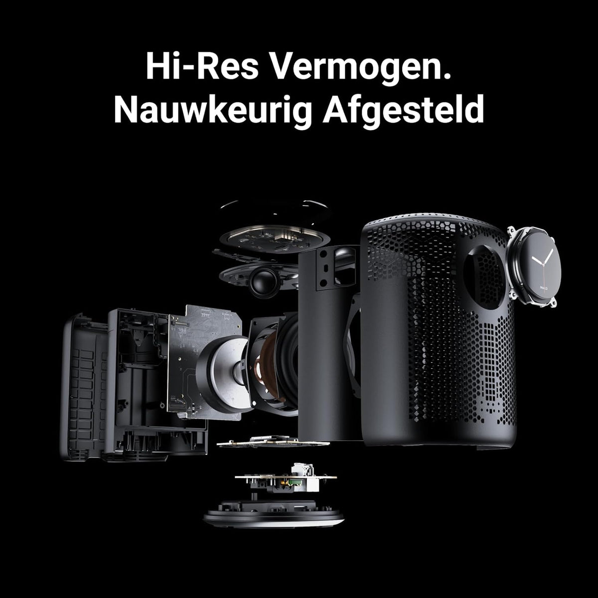 WiiM Sound slimme speaker met 1,8″ touchscreen, Hi-Res 24-bit/192 kHz, AI RoomFit™, 100 W piek, Wi-Fi 6E/Bluetooth 5.3, multiroom & stereoparing, afstandsbediening inbegrepen