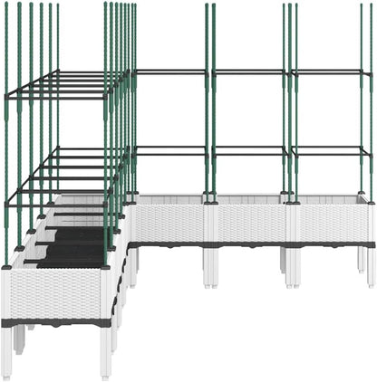 Flower Box for Garden with Integrated Polypropylene Trellis Raised Design and Rattan Look White 200 x 160 x 142.5 cm, Ideal for Climbing Plants, Vegetables - QUORE