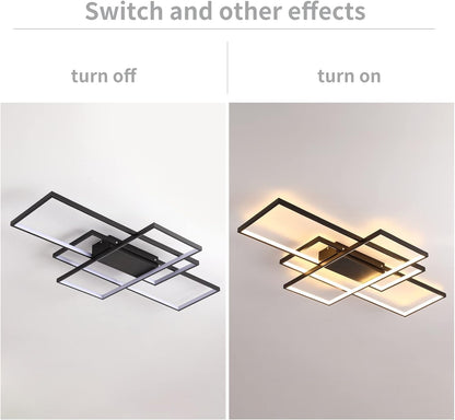 LED Plafondlamp, Moderne LED-Plafondlamp Zwart 90cm met Afstandsbediening, Dimbaar Geometrisch Design Smart Lampen Woonkamer Plafond, Inbouwverlichting voor Kantoor, Keuken, Slaapkamer