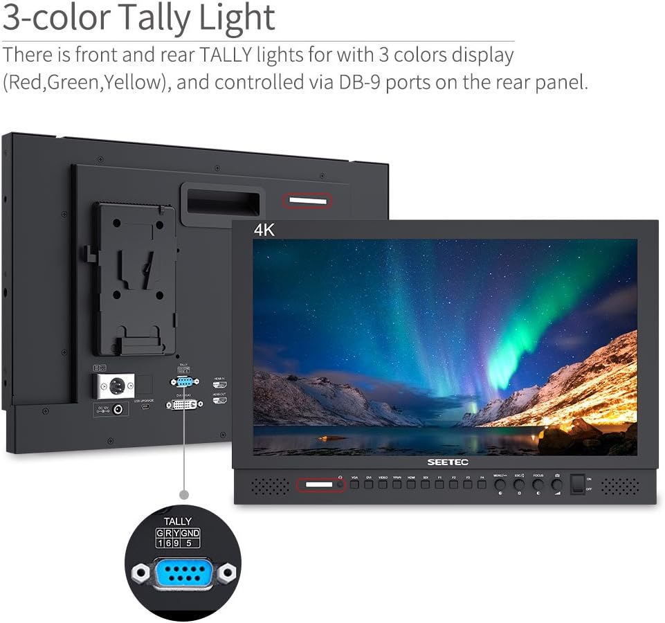 Seetec P173-9HSD Camera Monitor Pro Broadcast 17.3" 4K Ultra HD 1920×1080 Field Video LCD IPS Screen 600:1 High Contrast with 3G-SDI HDMI AV YPbPr DVI - QUORE