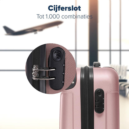 TRVLMORE Kofferset - 3 Delig - 38L Handbagage + 110L Ruimbagage - Lichtgewicht - Trolley - Reiskoffer Set - Roségoud