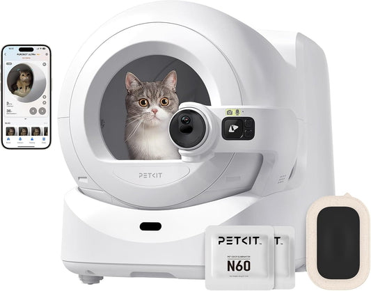 PETKIT PUROBOT ULTRA Zelfreinigende Kattenbak, AI Camera, Automatisch Inpakken, Automatisch Kattenbak, 2.4G en 5G Wifi, App Controle, Geur Eliminatie, 70L, voor Verschillende Katten