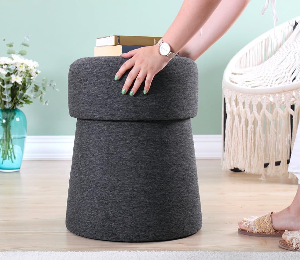 Stijlvolle poef in donkergrijs, 50 cm hoogte x 40 cm diepte, 50% katoen en 50% linnen, 6 cm orthopedische spons | PVC gecoate verborgen legs, modern bohemian design