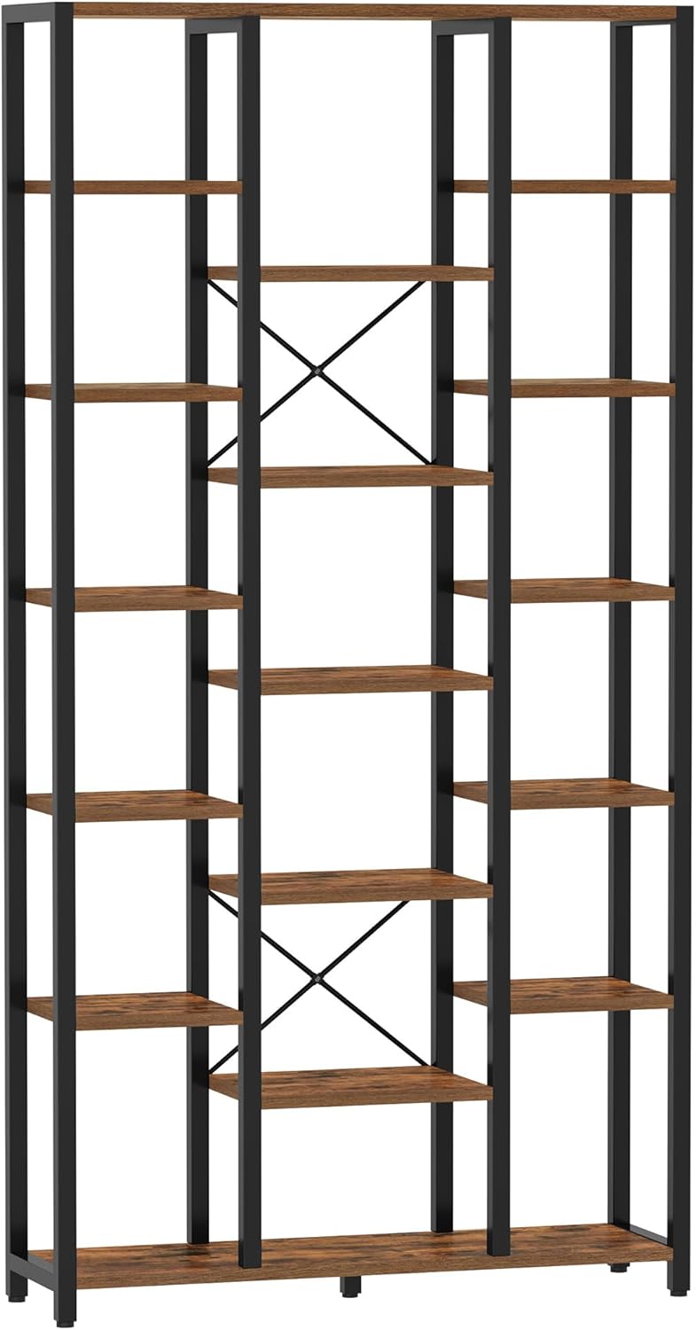 Hzuaneri bookshelf, bookcase with 7 levels and 18 open shelves, adjustable storage cabinet for living room and home office, 30 x 100 x 200 cm, Rustic Brown and Black, BC15601B