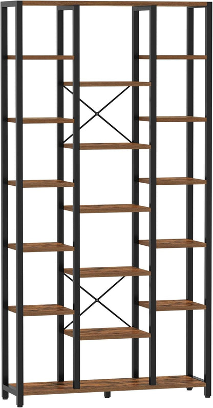 Hzuaneri bookshelf, bookcase with 7 levels and 18 open shelves, adjustable storage cabinet for living room and home office, 30 x 100 x 200 cm, Rustic Brown and Black, BC15601B