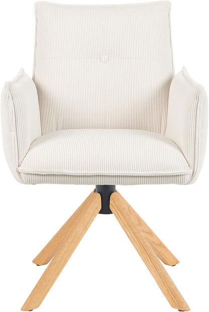 Draaibare Eettafelstoel – Eetkamerstoel – Stoel – Zithoekstoel – Draaistoel – Crèmekleurig – 360° Draaibaar Frame – Geolied Eikenhout