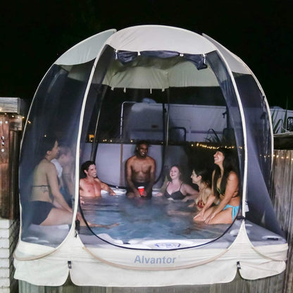 Alvantor Scherm Huis Kamperen Tent Outdoor Luifel Pop Up Zonnescherm Onderdak 8 Mesh Muren Niet Waterdicht Beige 366 x 366 cm patent aangevraagd