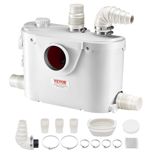 VEVOR 500 W Toilet Reducer Pump 8 m with 4 Water Inputs, Wastewater Drainage Machine for Toilet, Basement, Shower, Washbasin, Laundry