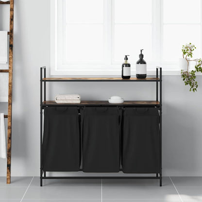 Wasmand – Wasbak – Wascontainer – Wasbox – Waskuip – 3 Compartimenten – Stalen Frame Met Eiken Planken