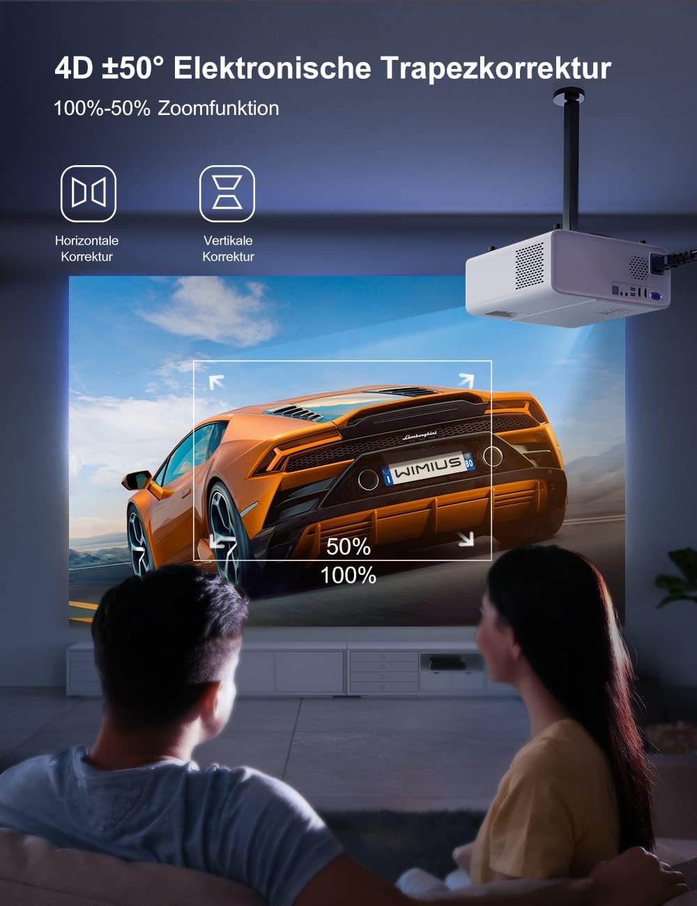 Beamer Full HD 5G WiFi Bluetooth, WiMiUS 9500 lumen 1080p beamer ondersteunt 4K video thuisbioscoop projector
