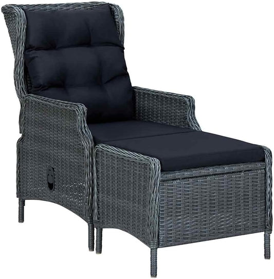 Verstelbare Tuinstoel – Lounge Chair – Relaxstoel – Balkonstoel – Tuinzetel – Gepoedercoat Stalen Frame – Inclusief Voetenbank