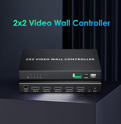 PremiumCord HDMI-wandcontroller, 1 video-ingang voor 4 displays, 8 weergavemodi, Full HD 1080p 60 Hz, HDMI 1.4, HDCP 1.4, metalen design, zwart