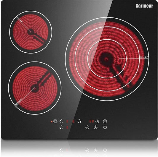 Keramische Kookplaat – Inbouwkookplaat – Elektrische Kookplaat – 3-Pits Kookplaat – Glaskeramische Kookplaat – 9 Warmtestanden – Timer Tot 99 Minuten – Kinderslot – Oververhittingsbeveiliging – Zwart Glas – 60 cm Breedte