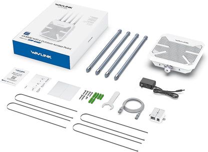 WiFi 6 Mesh Versterker Buiten Lange Afstand AX3000, WN573HX3 Gigabit Outdoor PoE Toegangspunt/Draadloze WLAN Repeater/Internet Booster Signaalversterker (4x8 dBi Antennes, Weerbestendig IP67, WPA3)