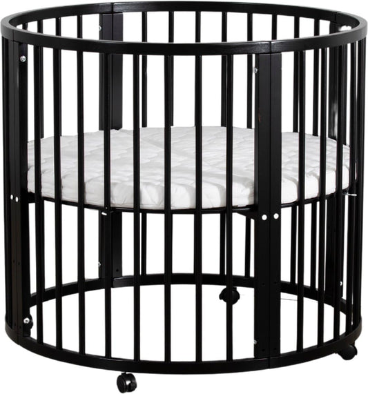 Baby Box - Ground Box - Playpen - Playpen - Playpen - Round - Includes Mattress - On Wheels - 92x92x80.5cm - Black - QUORE