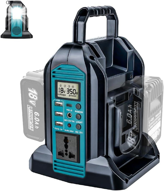 350W 2 poorten pure sinusgolf omvormer, DC 18V naar 230V-240V AC voeding, compatibel met Makita 18V batterijen (batterij niet inbegrepen) | Draagbare outdoor stroomconverter