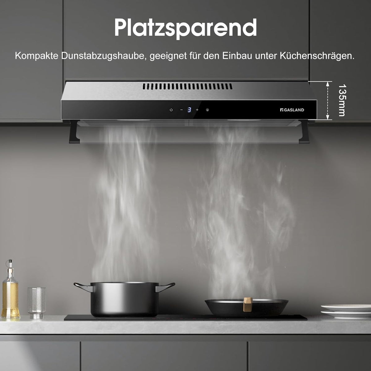 GASLAND Chef UC60SS Afzuigkap met dubbele motor, design afzuigkap, 60 cm circulatie, stille afzuigkappen, afvoerlucht, 333 m³/h, 3 standen, Touch Control, onderbouwkap, roestvrij staal, zilver, met